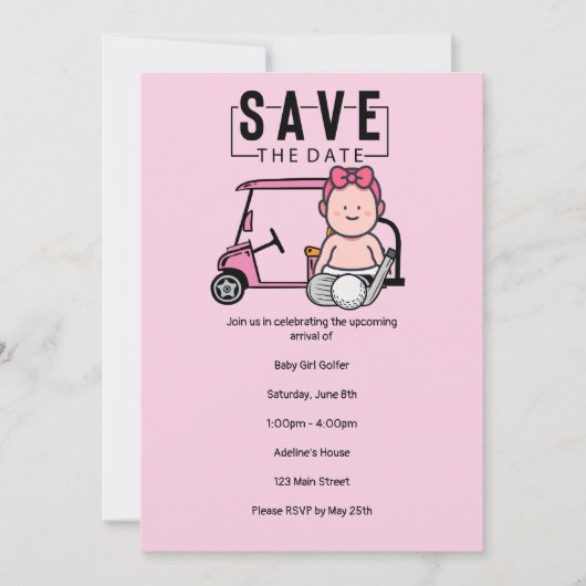 Invitation Golf Baby shower for Girl enregistrer la date part (Devant)