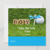 Invitation Golf baby shower garçon avec ruban bleu sur vert (Devant)