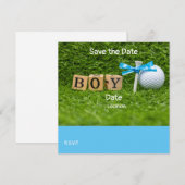 Invitation Golf baby shower garçon avec ruban bleu sur vert (Devant / Derrière)