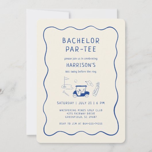 Invitation Golf Bachelor Party Dernière main coudée bleu (Devant)