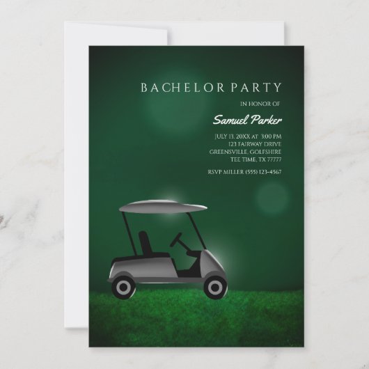 Invitation Golf Bachelor Party Green - Chariot de golf - Lect (Devant)