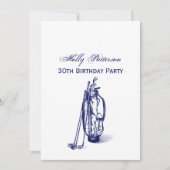 Invitation Golf Bag Golf Clubs Blue 30th Birthday Party (Devant)