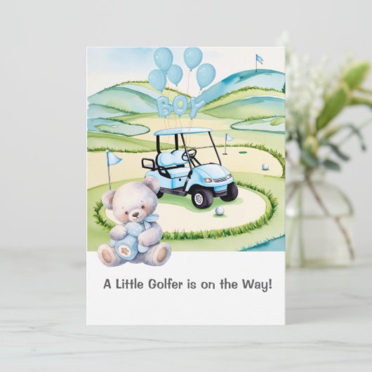 Invitation Golf Bébé Garçon Bleu thème (Debout devant)