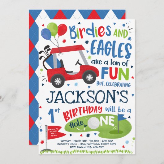 Invitation Golf Birthday Hole In One Golf 1Anniversaire  (Devant / Derrière)