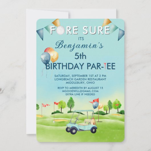 Invitation Golf Boy 5e Anniversaire Par-Tee (Devant)