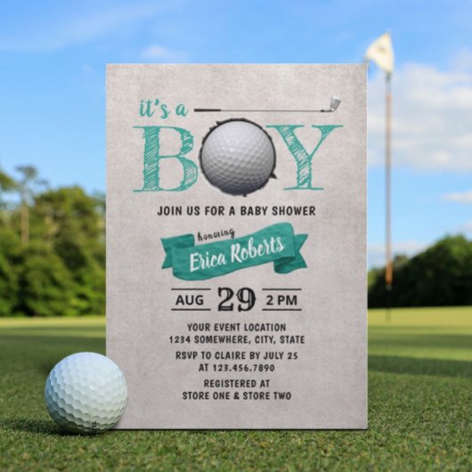 Invitation Golf Boy Baby shower Sport Thème Turquoise