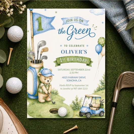 Invitation Golf Boy First Birthday Par-Tee Hole In One 
