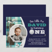 Invitation Golf Boy Future Golfer Navy Photo 1er anniversaire (Devant / Derrière)