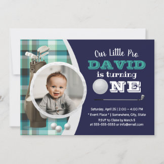 Invitation Golf Boy Future Golfer Navy Photo 1er anniversaire