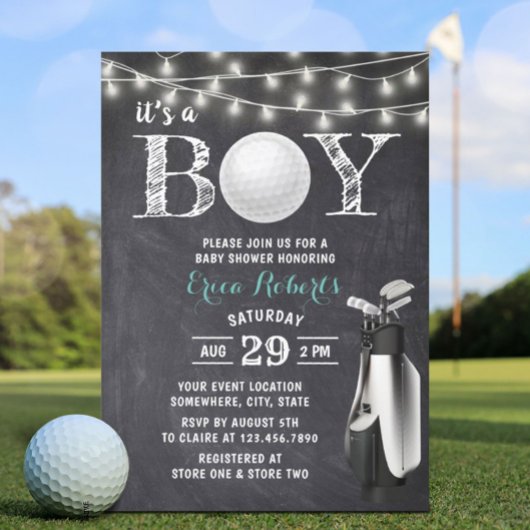 Invitation Golf Boy Rustic Chalkboard Baby shower