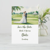 Invitation Golf  bride and groom on golf course (Debout devant)