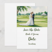 Invitation Golf  bride and groom on golf course (Devant / Derrière)