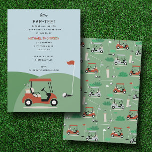 Invitation Golf Carts Moderne Golfer Golf Thème Anniversaire