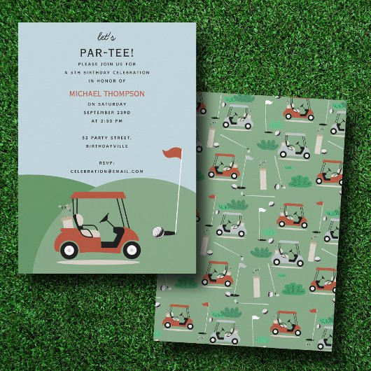Invitation Golf Carts Moderne Golfer Golf Thème Anniversaire