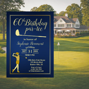 Invitation Golf Classique Bleu Femme Anniversaire 60 ans