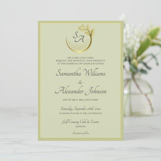 Invitation Golf Classique Monogramme Formel Crest Mariage élé (Debout devant)