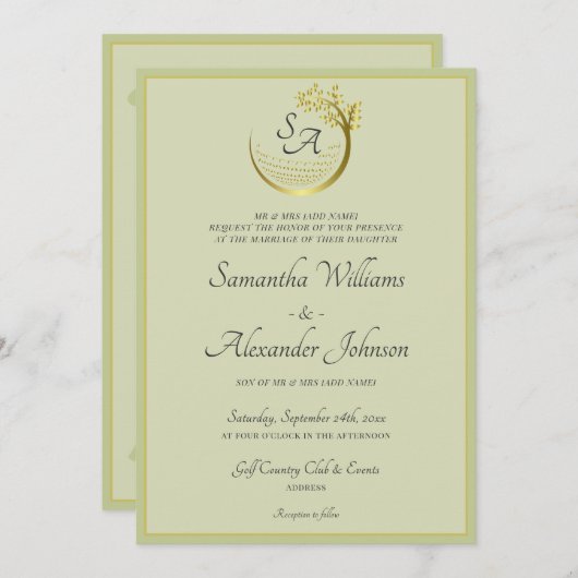 Invitation Golf Classique Monogramme Formel Crest Mariage élé (Devant / Derrière)