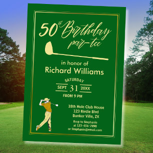 Invitation Golf Classique Vert Joueur Doré Hommes 50e Anniver