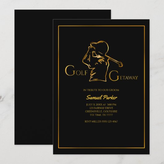 Invitation Golf Club de golf Bachelor Party Luxe Faux Gold (Devant / Derrière)