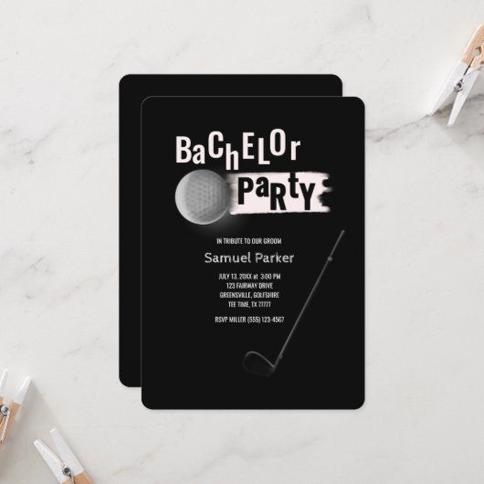 Invitation Golf Club Golf Bachelor Party Anniversaire Parc Te (Devant/Arrière en situation)