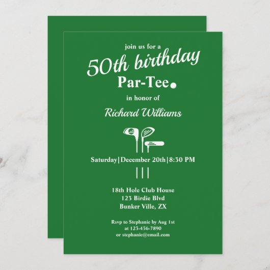 Invitation Golf Club Par Tee Green White Hommes 50e anniversa (Devant / Derrière)