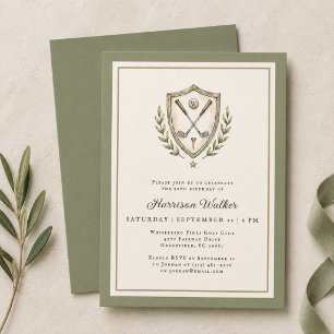 Invitation Golf Crest Élégant Monogramme Fête d'anniversaire