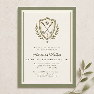 Invitation Golf Crest Élégant Monogramme Fête d'anniversaire