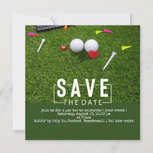 Invitation Golf économisez la date avec balle de golf et coeu