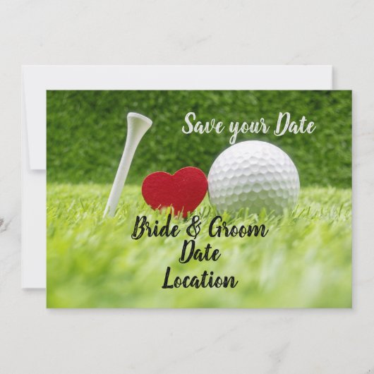 Invitation Golf enregistrer la date balle de golf avec amour (Devant)