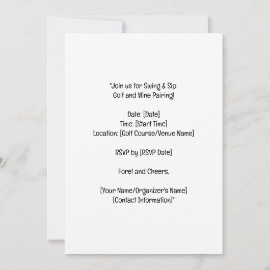 Invitation Golf et parkings pour golfeurs (Dos)