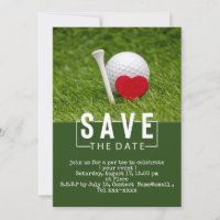 Golf faire part de date avec balle de golf et cœur