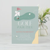 Invitation Golf Fairway Pink Flag Bow Girl's Birthday Par-Tee (Debout devant)