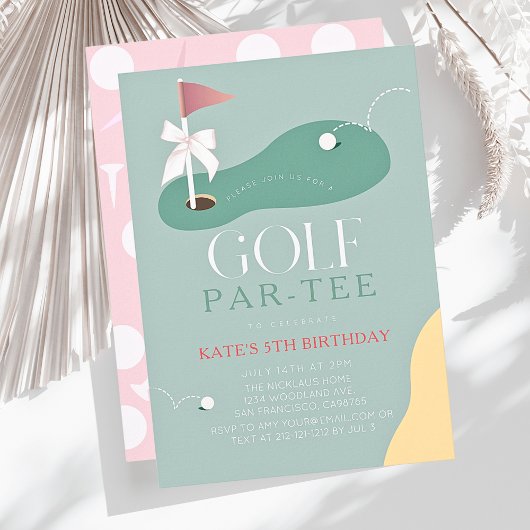 Invitation Golf Fairway Pink Flag Bow Girl's Birthday Par-Tee