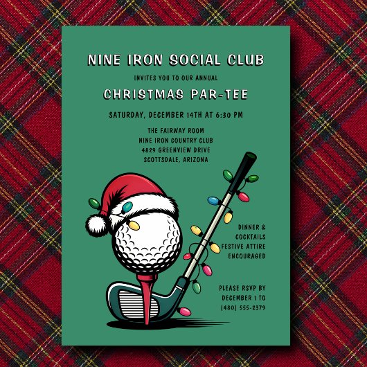 Invitation Golf Festif Noël Vacances Par-tee Vert