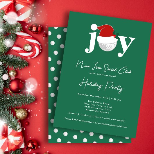 Invitation Golf Festive Holiday Party Joy Typography Green