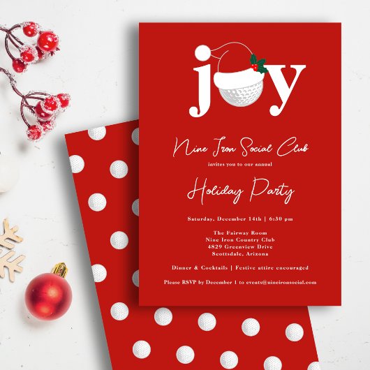 Invitation Golf Festive Holiday Party Joy Typography Red