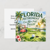 Invitation Golf Floride sur le thème de la retraite aux flama (Devant / Derrière)