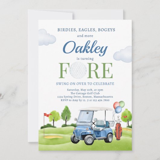 Invitation Golf Fore Anniversaire Golf Golf 4 Anniversaire (Devant)