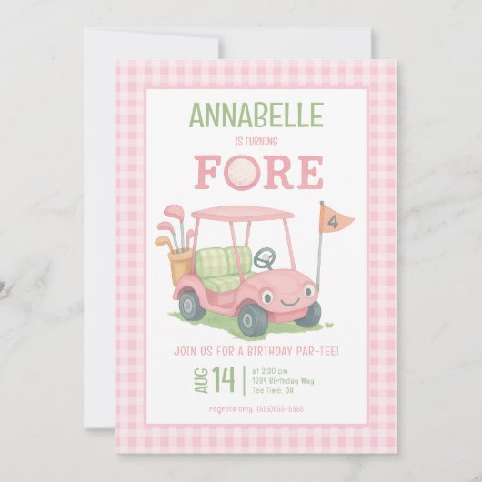 Invitation Golf Fore Girl Photo 4e anniversaire (Devant)