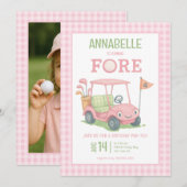 Invitation Golf Fore Girl Photo 4e anniversaire (Devant / Derrière)