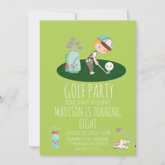 Invitation Golf Garçons Anniversaire Mignon Parti Vert (Devant)