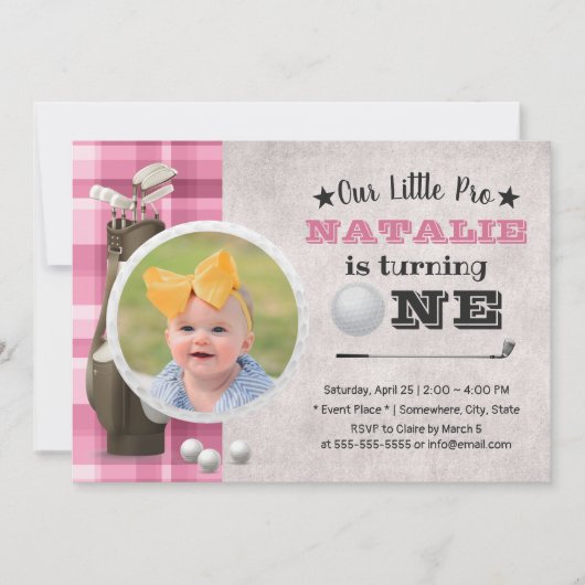 Invitation Golf Girl Future Golfer Cute Photo 1er anniversair (Devant)