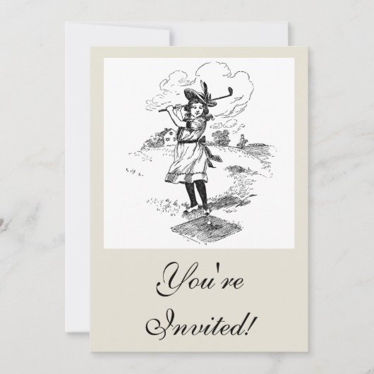 Invitation Golf Girl Golfing Art Vintage (Devant)