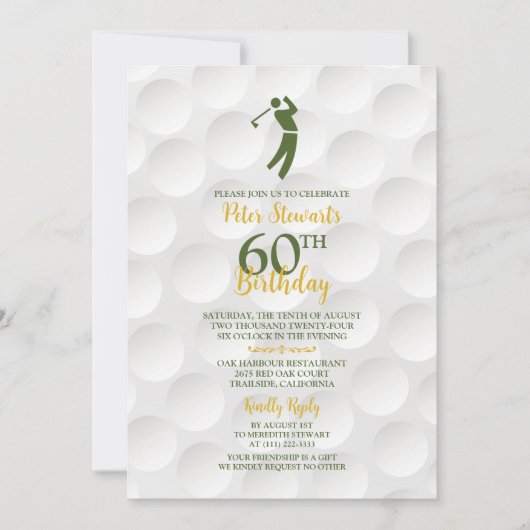 Invitation Golf Gold Vert Golf Golf Golf 60e anniversaire (Devant)