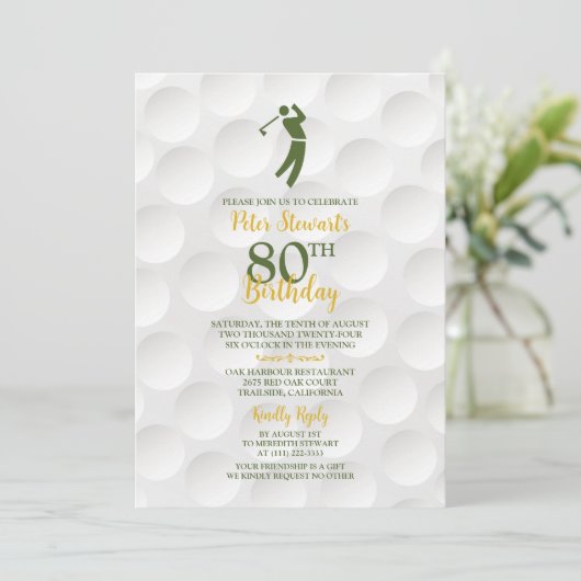 Invitation Golf Gold Vert Golf Golf Golf 80e anniversaire (Debout devant)