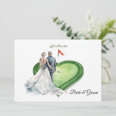 Invitation Golf golf flag on heart shape for wedding (Debout devant)