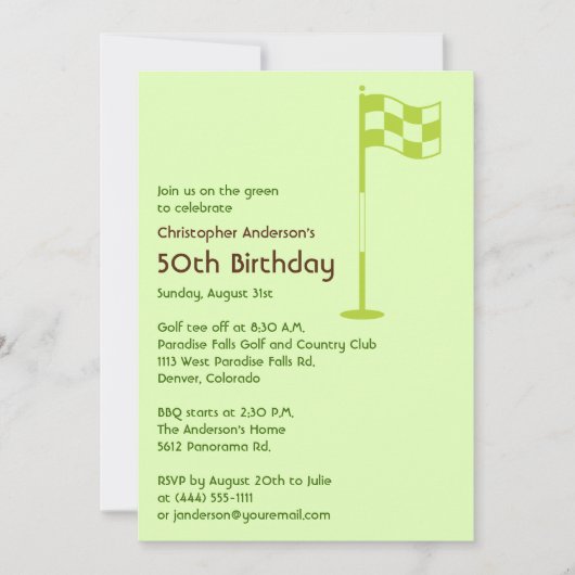 Invitation Golf Golf Golf Golf Vert Brown 50e anniversaire (Devant)