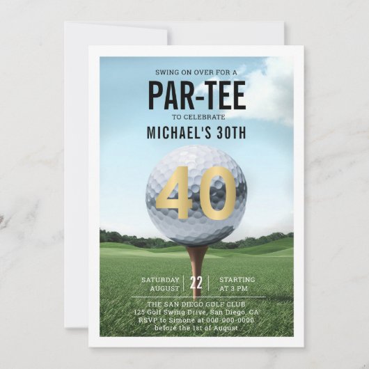 Invitation Golf Golf Golfing Hommes modernes 40e anniversaire (Devant)