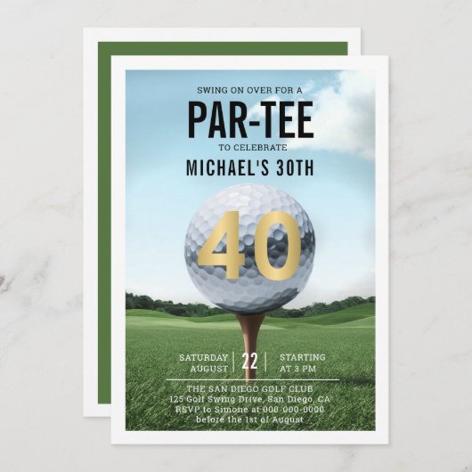 Invitation Golf Golf Golfing Hommes modernes 40e anniversaire (Devant / Derrière)