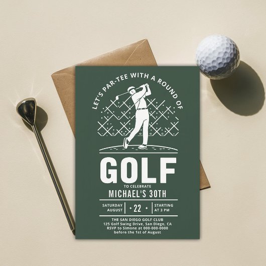 Invitation Golf Golfing Elégant 30e anniversaire moderne